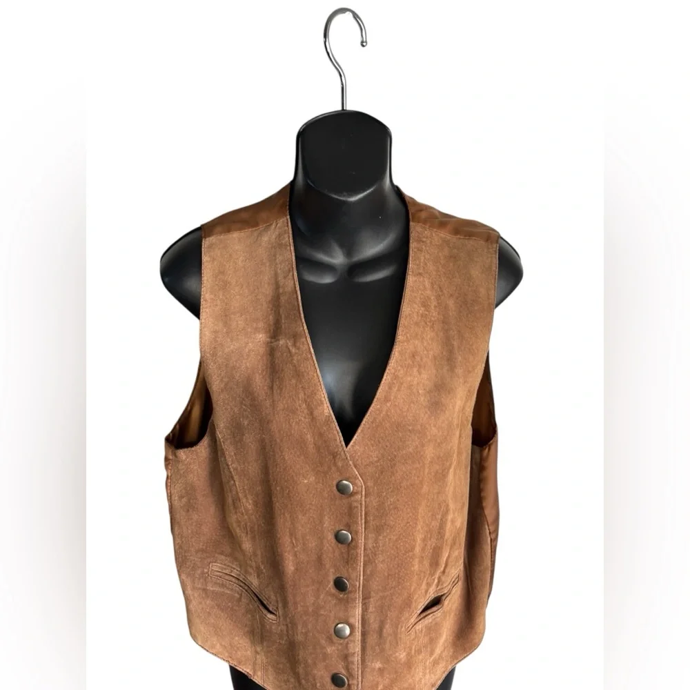 Gitano vintage Brown Women's button down genuine leather western Vest sz M - Picture 4 of 6